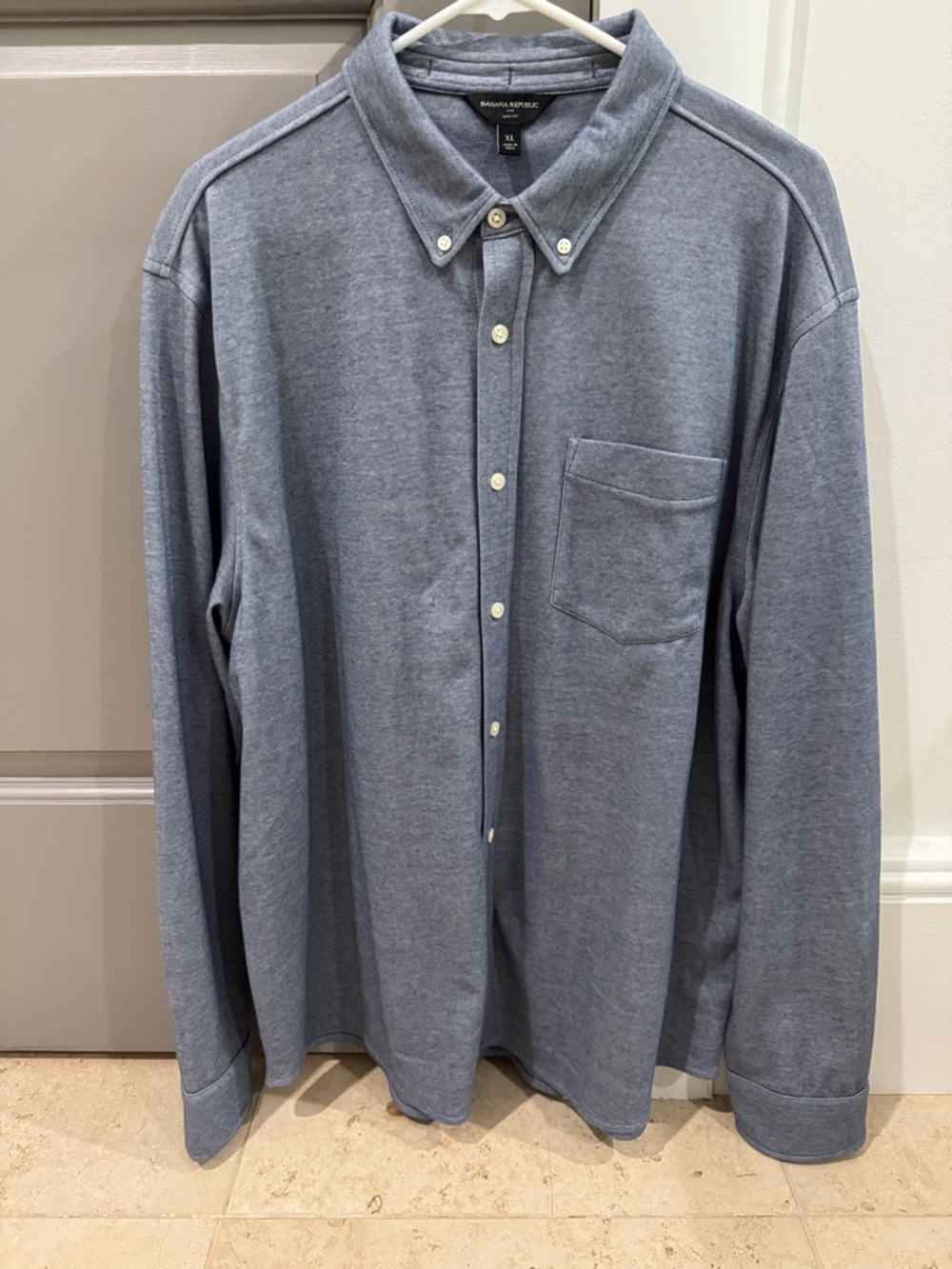 Banana Republic Men's Slate Blue Button-Down Pocket Shirt